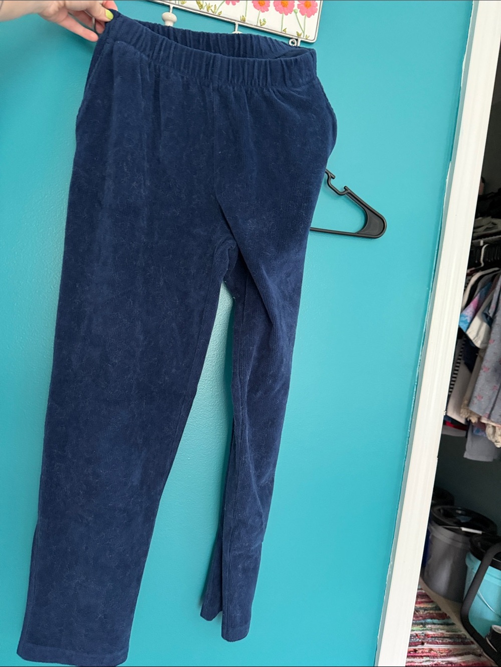 Lands' End Navy Velour Stretch Pull-On Pants